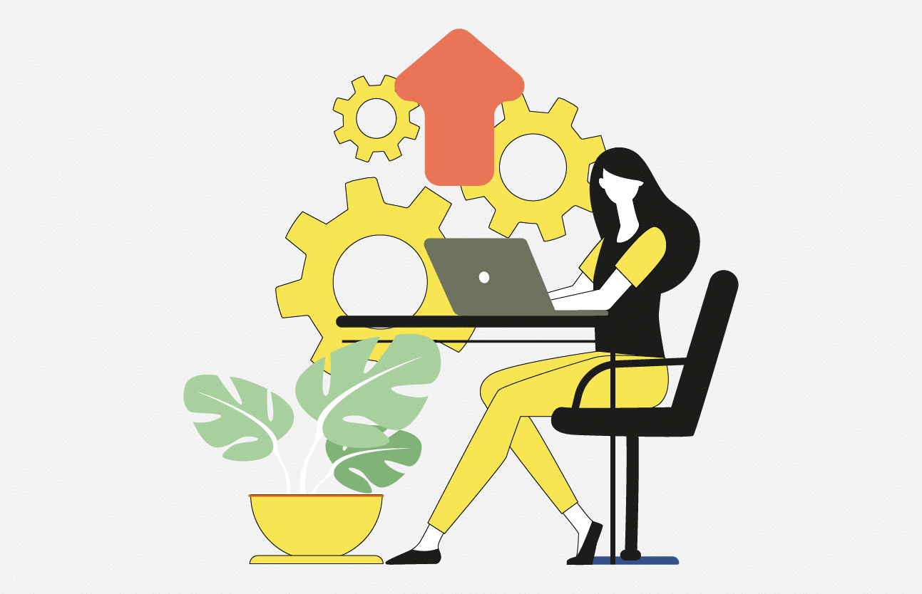 Ilustración de mujer mejorando su empleabilidad mediante las tecnologías digitales