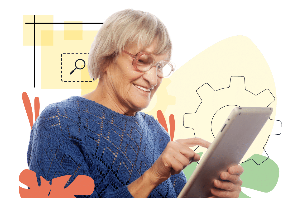 Mujer de avanzada edad utilizando una tablet