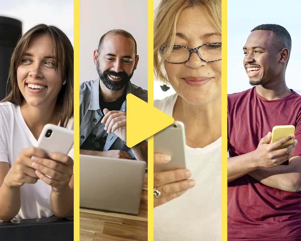 Imagen con cuatro personas representando el público objetivo de Aprende Volando. Programa de formación en competencias digitales: