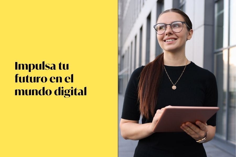 Mujer joven con un tablet en la mano