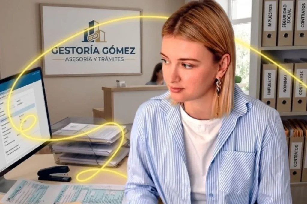 Mujer en una gestoría